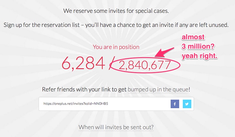 OnePlus Two Invite count
