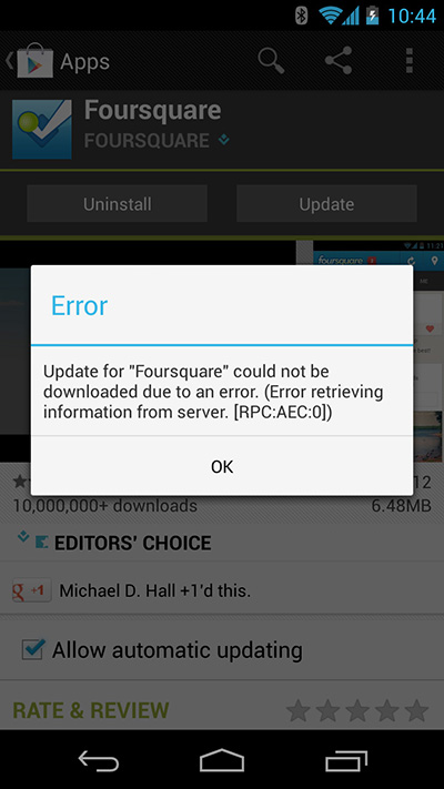 Android Error Message