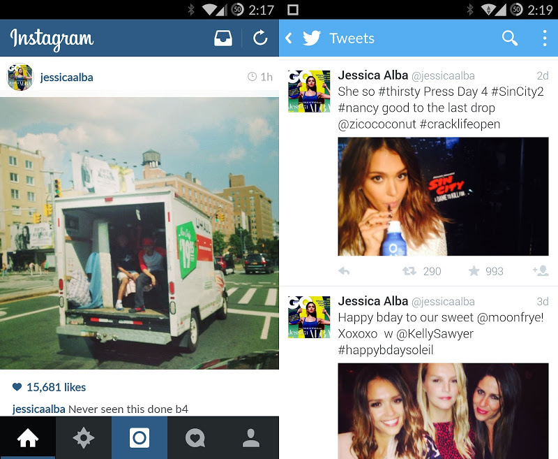 Jessica Alba’s Twitter vs Instagram