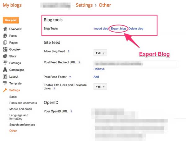 Export Blogger
